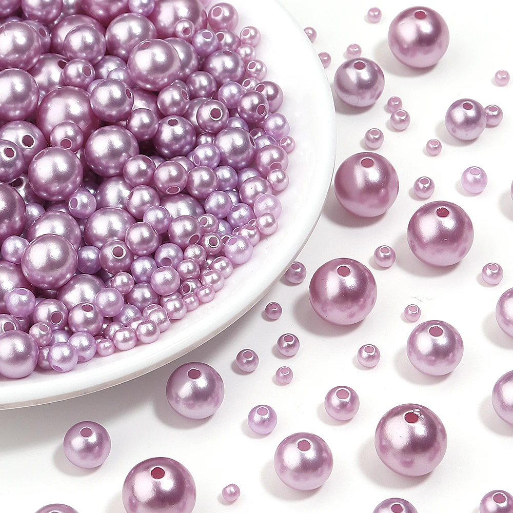 50-1000pcs Light Purple ABS Imitation Pearl Beads 3-12mm With Hole Round Loose Beads For Jewelry Making DIY Bracelet Necklace