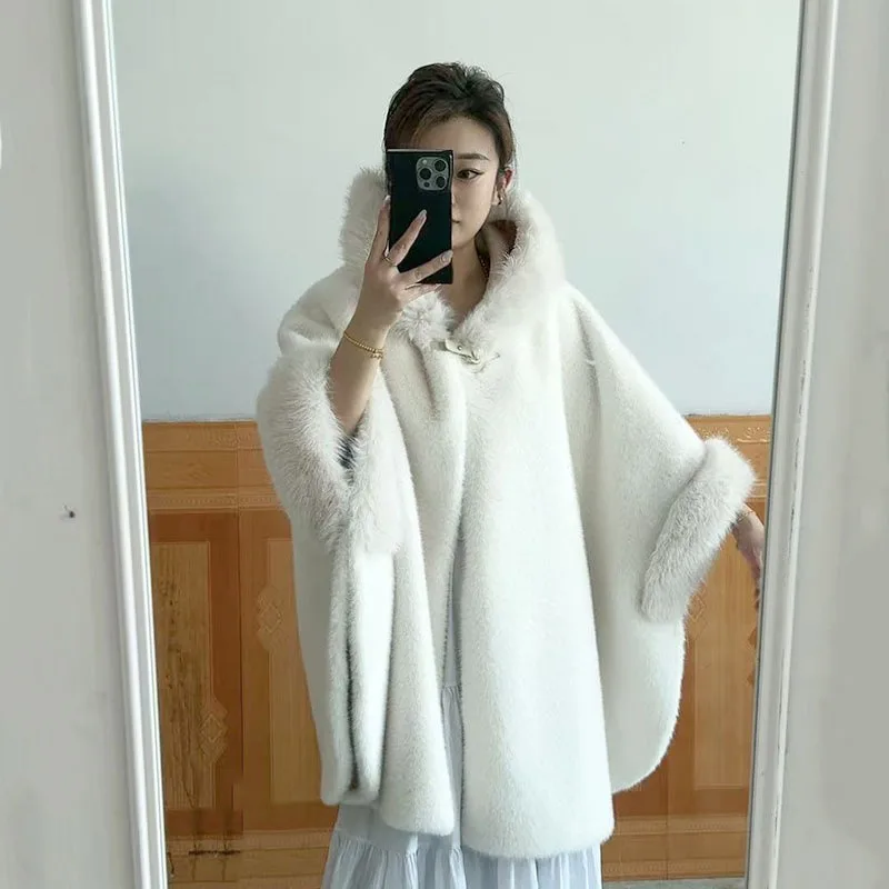 The Faux Fur Cape Shawl Is New Fashionable Coat for Women in Winter The Artificial Fur Sleeveless Shawl Exudes An Elegant Charm.