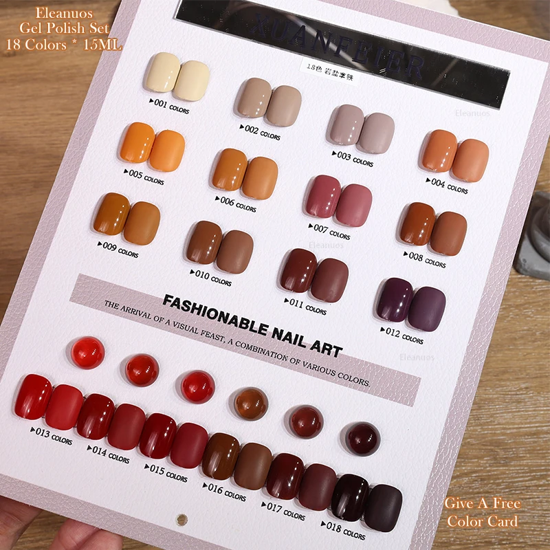 Eleanuos Pop Gel Caramel Lucido 18 PZ Misto Semi Permanente Smalto Marrone UV LED Latte Autunno Inverno Set Salon Latte 15ML