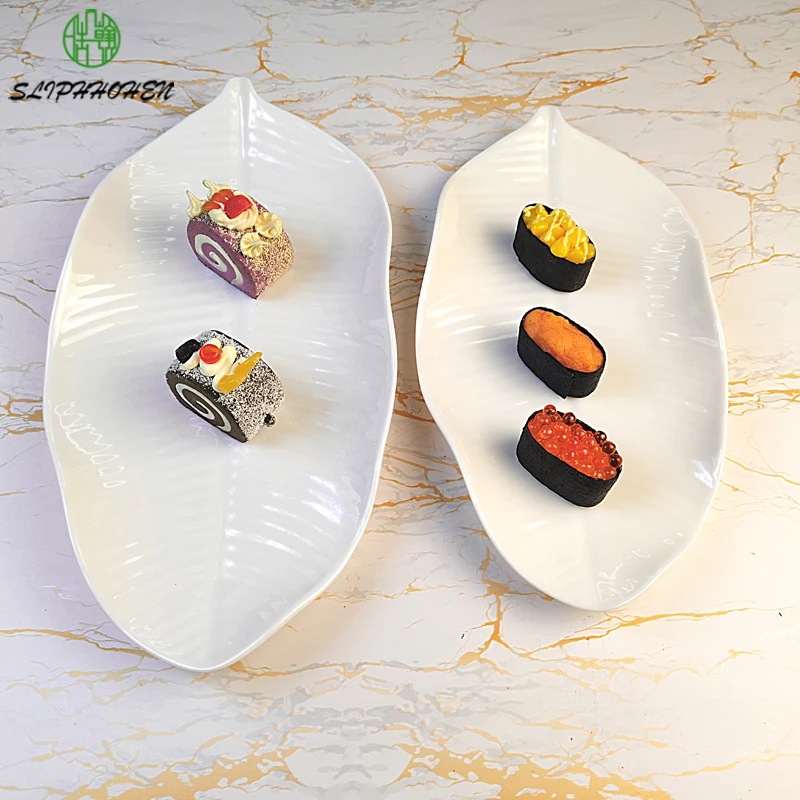 

13-дюймовая тарелка для ресторана Sashimi Salmon, 100% меламиновая белая посуда, имитация фарфорового блюда для закусок