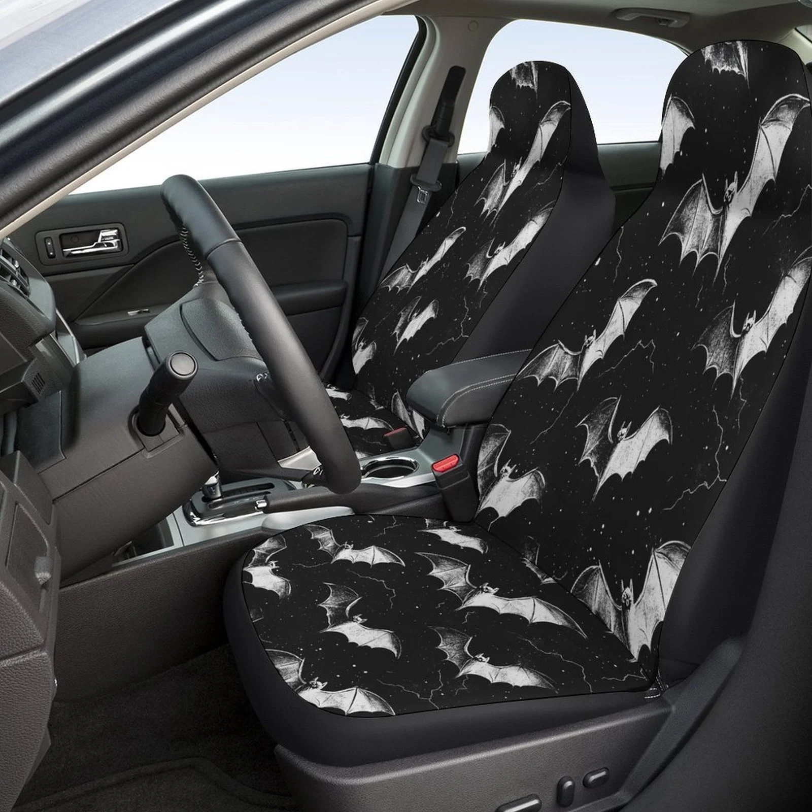 Bat Flight Night Themed Car Seat Cover Set For Most Cars, Decorative Trendy High-quality Car Seat Protector Covers Full Set, Ca