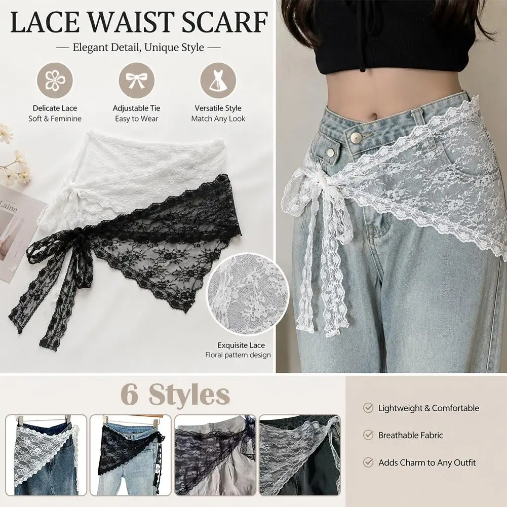 

Korean Fashion Lace Waist Scarf Vintage Sweet Decorative Triangle Belt for Women Casual Skirt Waistband Clothing Accessory
