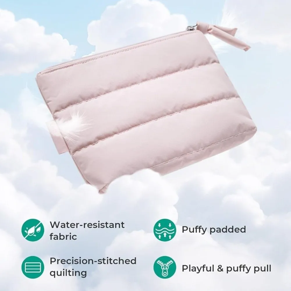 New Puffy Cosmetic Pouch Zipper Closure Ultralight Small Makeup Bag Portable Padded Travel Storage Bag