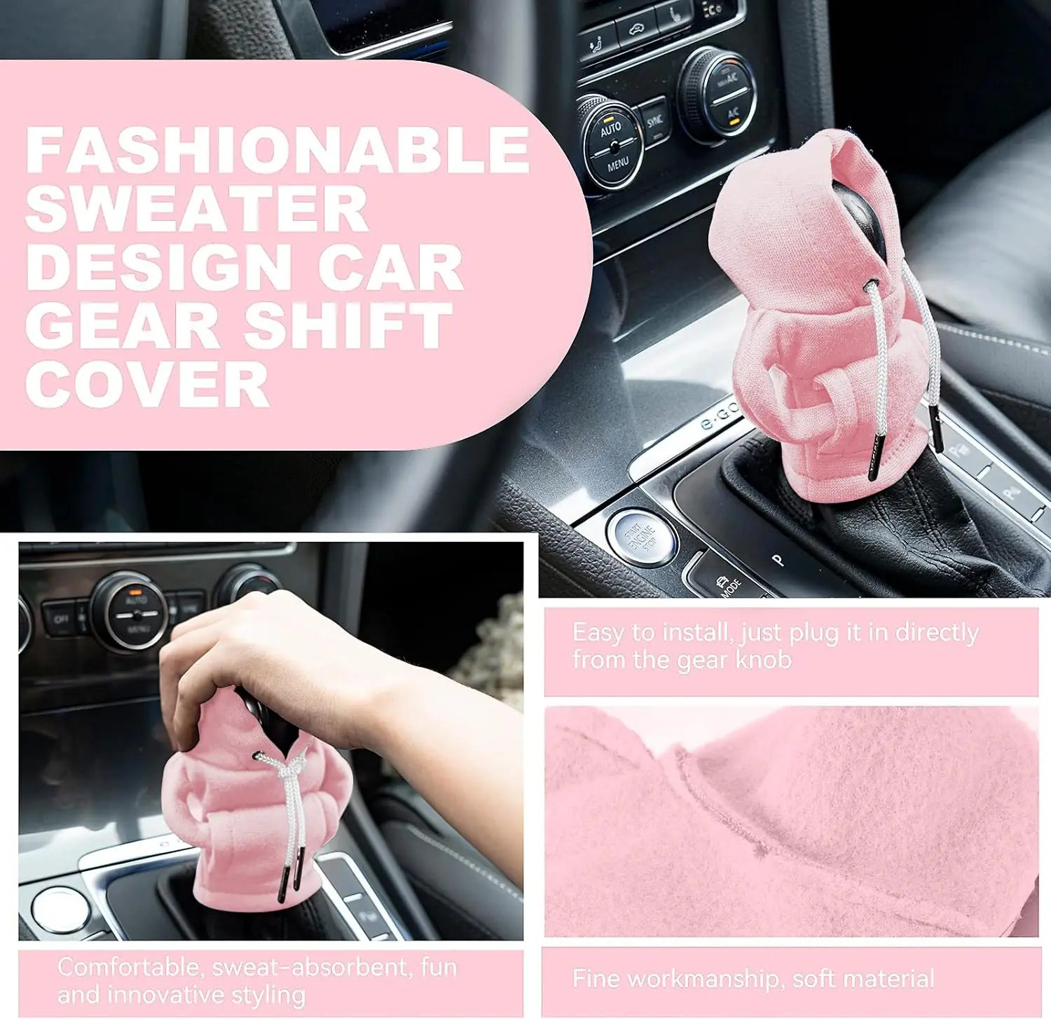 Gear Shift Hoodie, Gear Shift Cover, Car Shift Knob Hoodie, Mini Hoodie for Car Shifter, Automotive Interior Cute Gadgets Pink