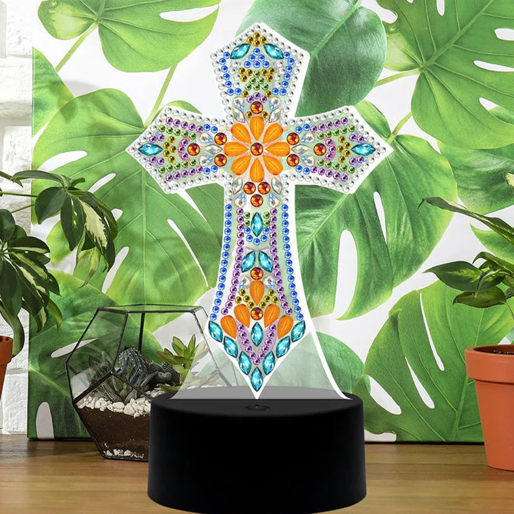 

DIY Cross Shape Diamond Art Night Light Lamps Cute Bedside Table Decor Shaped Drill Small Lamp without