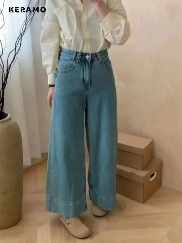 2024 Summer Women's Casual Oversized Jean Y2K Wide Leg Punk Baggy Denim Trouser Vintage Aesthetic Emo Loose Washed Pants