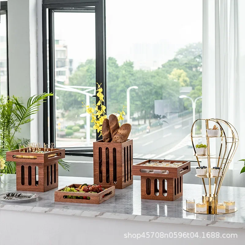 Wooden Dessert Table Ornament Display Rack Bread Tray Cake Dim Sum Rack Chinese Buffet Cold Food Tea Break Set Table
