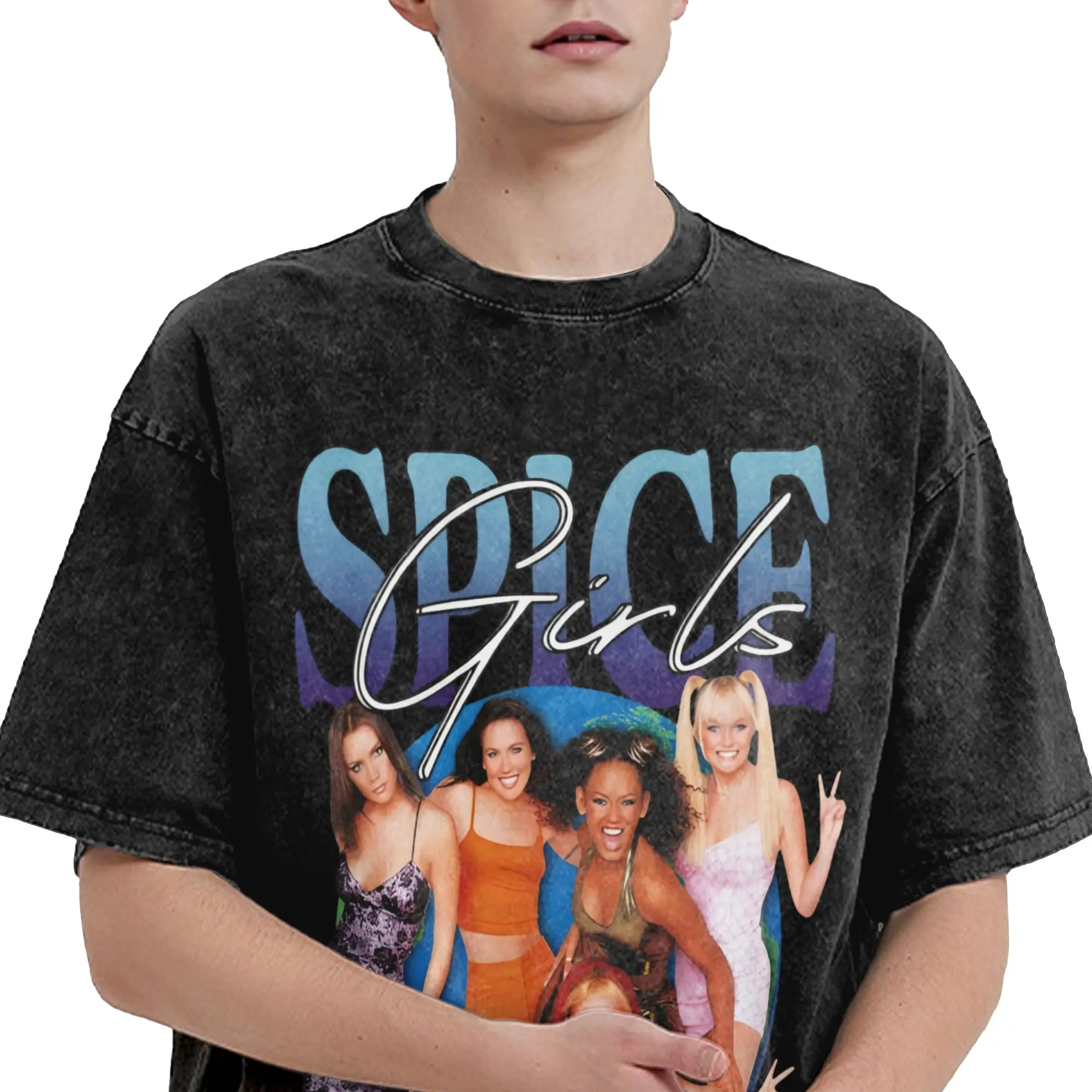 Spice Girls Pop Group Tour T Shirts Hip Hop Washed Short Sleeve Street T-Shirts  Novelty for Men Women Streetwear Summer Tees