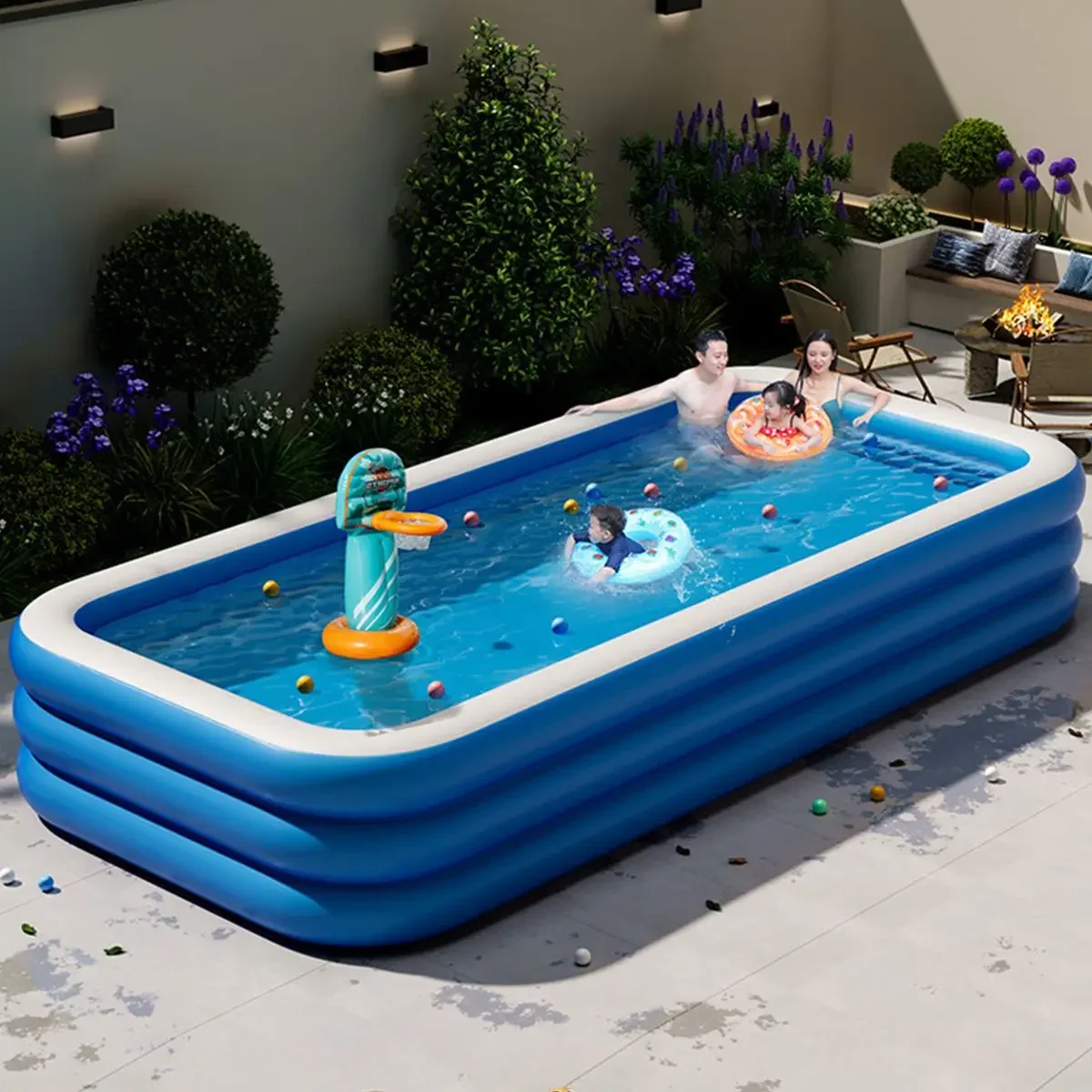 Large Household Inflatable Swimming Pool Blue three layers Heightened Thickened Square Family Inflatable Swimming Pool