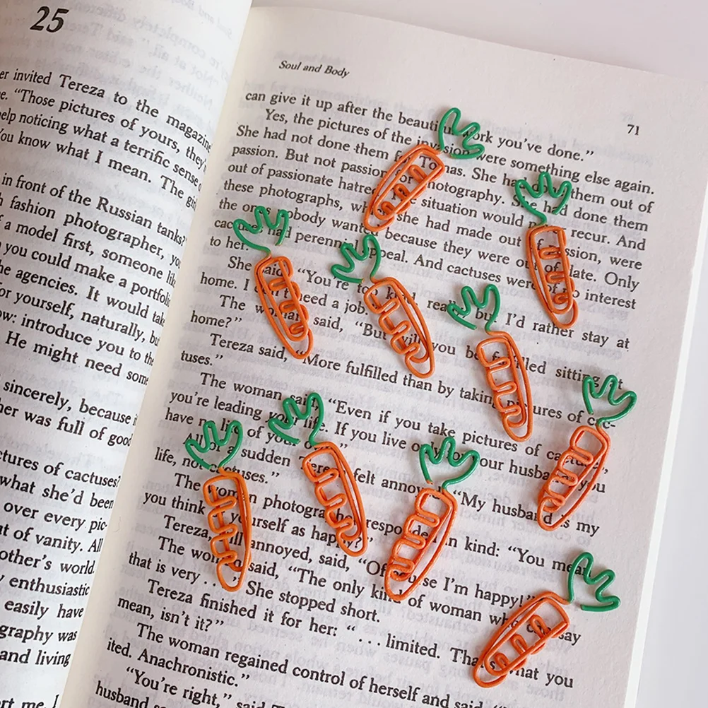 9 Pcs Paper Clips Carrot Paperclip Small Student Bookmark Unique School for Document Office