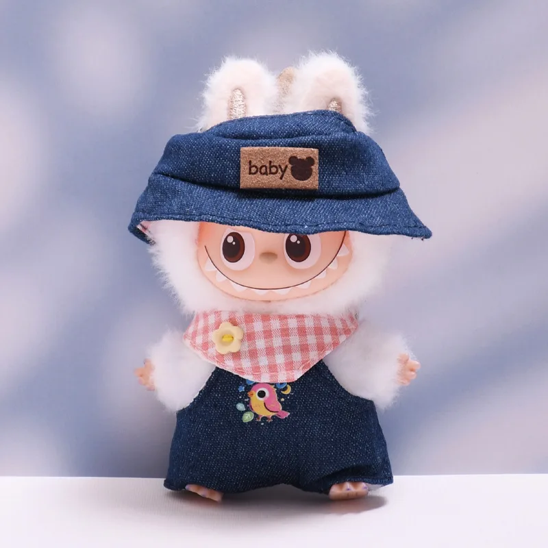 

Plush Charm Doll Outfit For 4th Gen Mini LABUBU 4.0, Pin For Love Series Plaid Scarf Jeans & Fisherman Hat Set