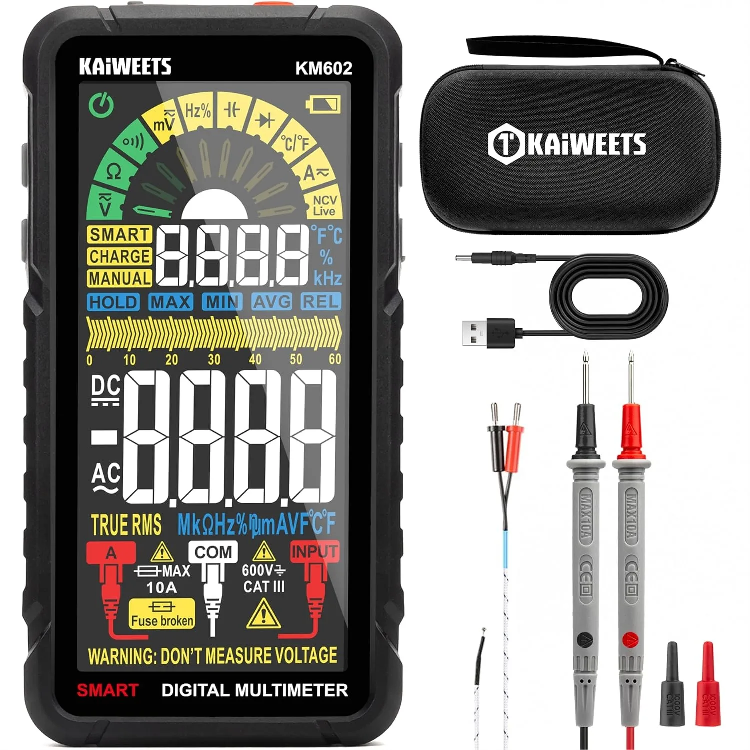 

Smart Multimeter Rechargeable with Auto Ranging Digital Voltmeter Measures Voltage Current Resistance Continuity Capacitance