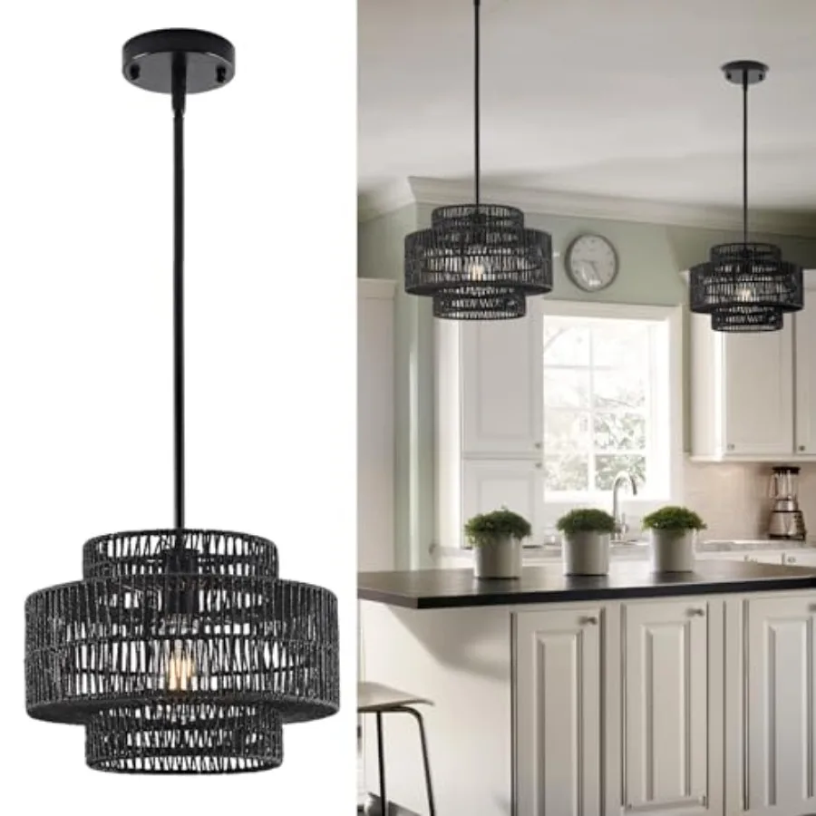 Boho Rattan Chandelier Pendant Light Fixture