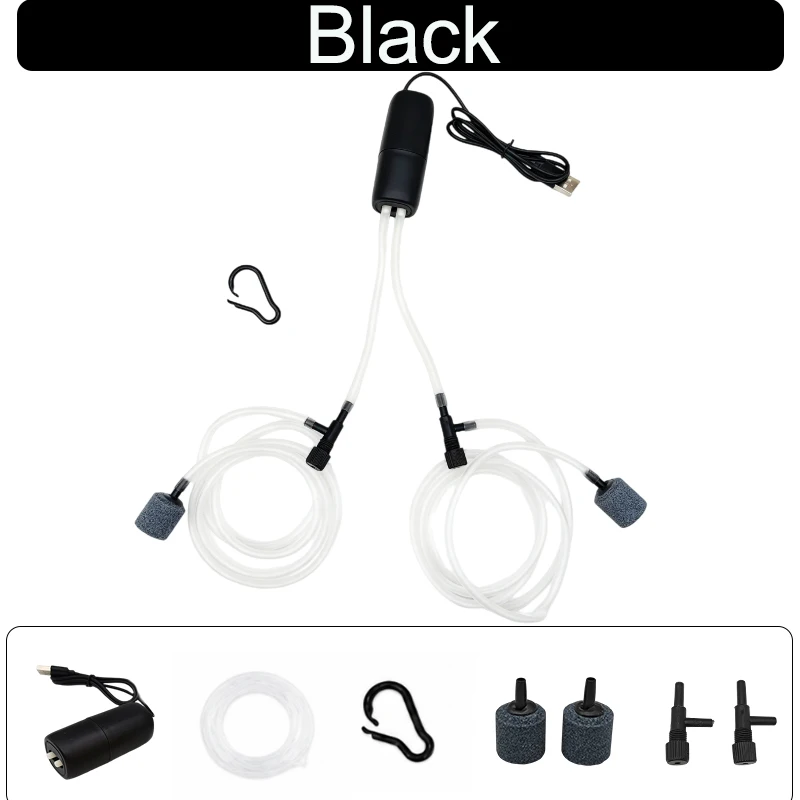 USB-Aquarium-Sauerstoffpumpe, tragbarer Mini-Doppelloch-Luftkompressor, geräuscharmer Belüfter für Fischbecken, einstellbares Luftvolumen, Zubehör – Detail 8