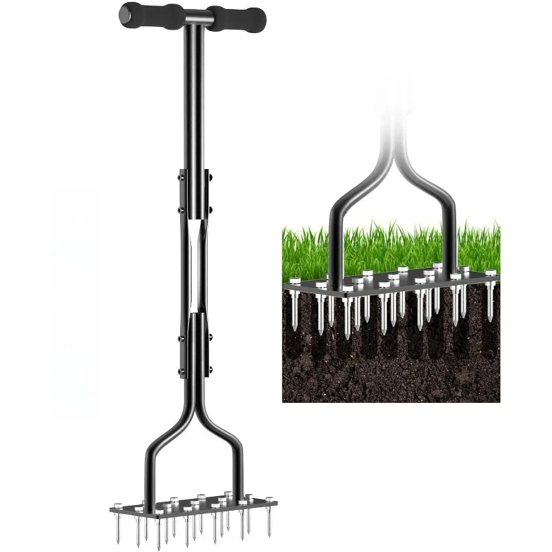 Lawn Aerator Lawn Spike Aerator Manual Tool with 15 Pieces Solid Spikes Garden Grass Aeration Soil Aerating Tool