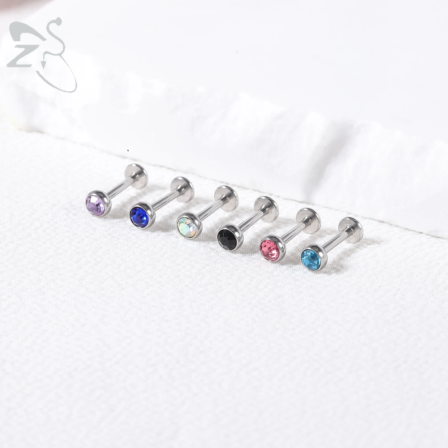 ZS 10-38Pcs/lot Stainless Steel Crystal Lip Labret Piercing Set Clear Bioflex Lip Labret Piercing Star Heart Ear Helix Piercings