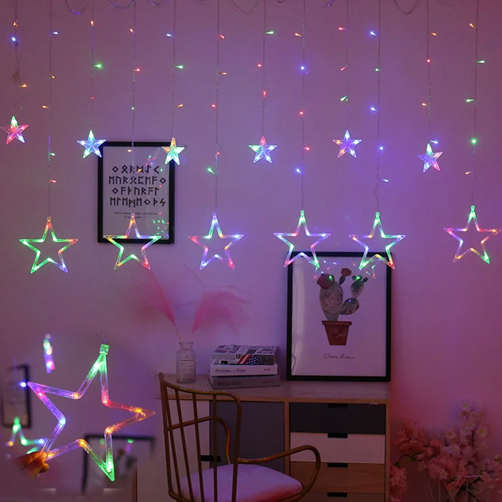 Fairy Lights 110V 220V LED Star Moon Christmas Garland Curtain String Light Outdoor Indoor for Home Wedding Party New Year Decor