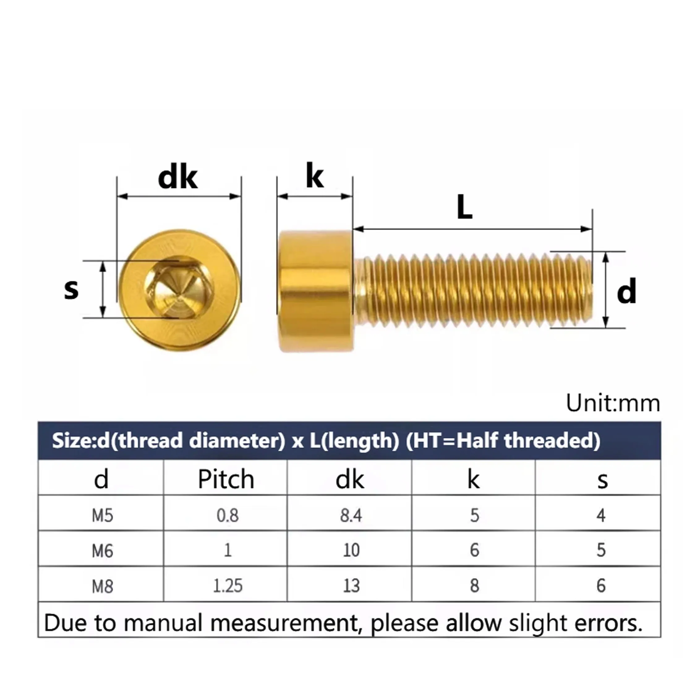 1Pc DIN912 TC4 Titanium Bolt M5 M6 M8 Allen Key Square Head Screw for Bicycle Stem Seatpost