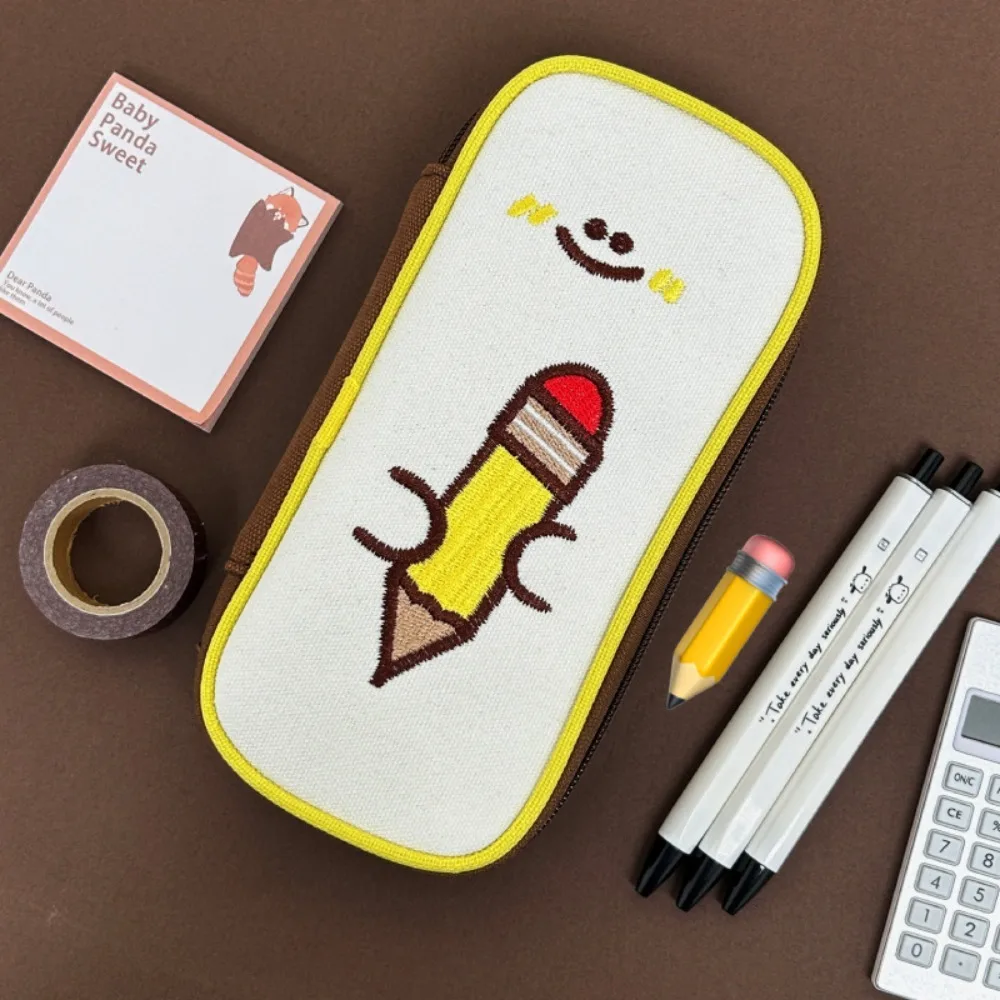 Multi Layer Cute Pencil Head Pen Bag Cosmetic Bag Pencil Bag Canvas Pencil Case Pen Pouch Large Capacity Korean Stationery Bag