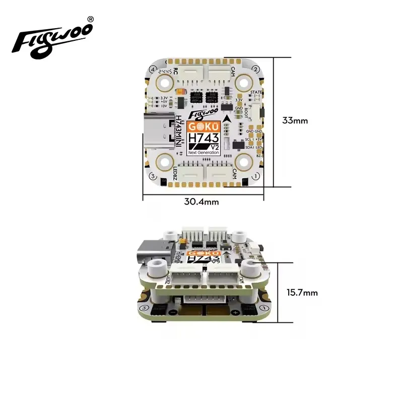 Flywoo GOKU H743 PRO Mini Flight Controller Stack - 32Bit 128K + G45M AM32 45A 4-IN-1 ESC 20*20mm for FPV Drone