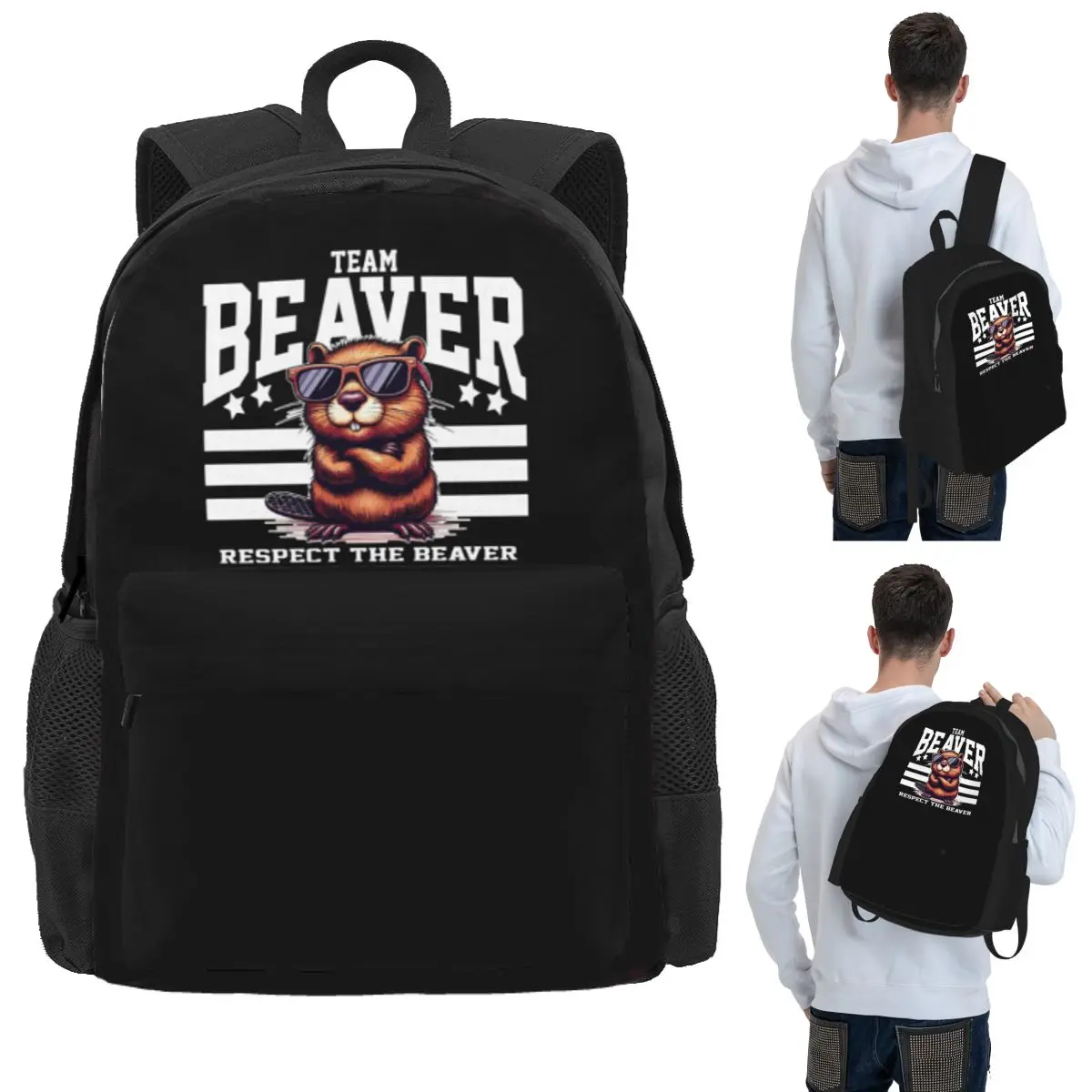 Team Beaver Respect The Beaver Student Backpack School Bag Hiking Travel Daypack for Boys Girls Bookbag Shoulder Bags