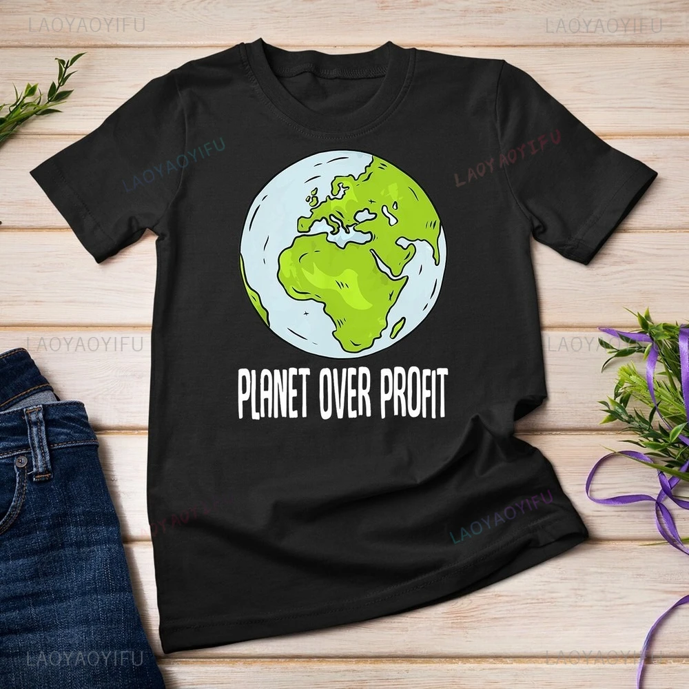 Planet Over Profit Recycle Save The Environment Earth Day T-shirt stampata Top Proteggi l'ambienteT-shirt Earth Tops