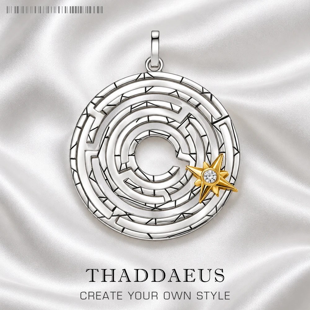 Pendant Labyrinth With Golden Movable Star Lucky Fine Jewelry Europe Accessories 925 Sterling Silver Gift For Woman