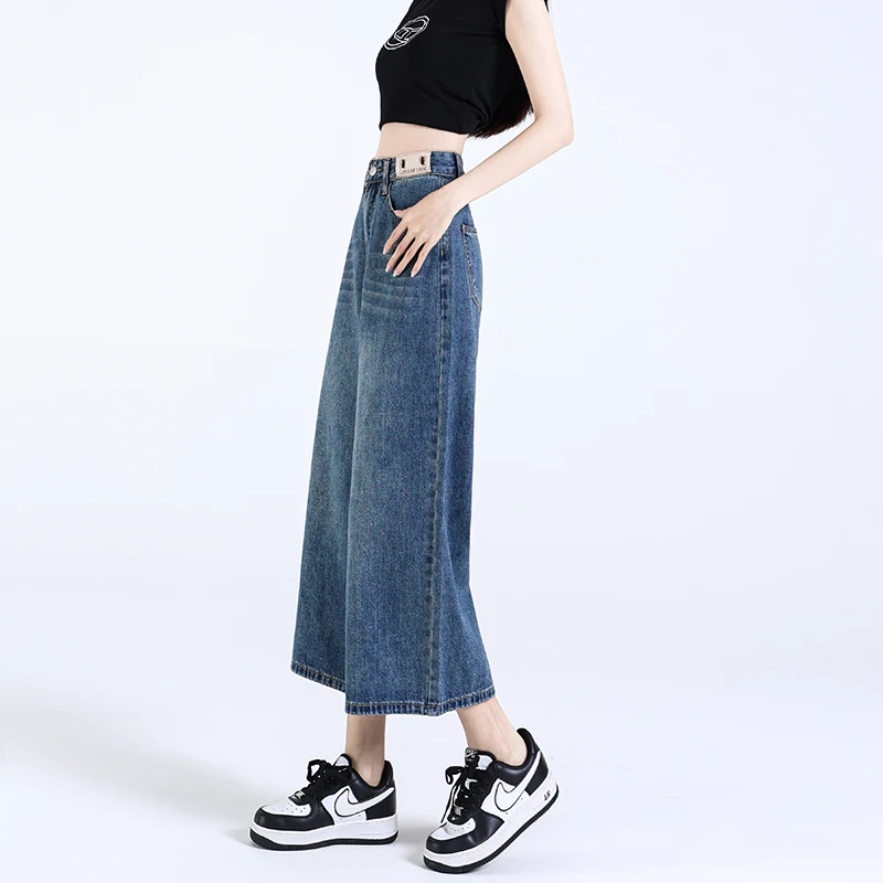 New 2024 Summer Denim Jeans Women Wide Leg Loose Blue Color High Waist Women Jeans Korean Style Streetwear Denim Pants Hot Sale