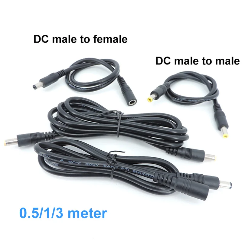 DC male to male female power supply connector Cable 5.5X2.5mm 5.5x2.1mm 12v 18awg 7A Extension Plug Cord wire Adapter for strip