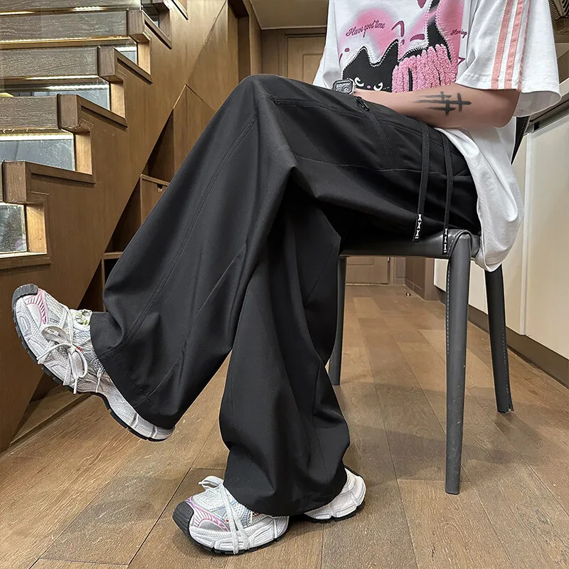 plus Size Men's Elastic Waist Drawstring Summer Ice Silk Pants Lightweight Breathable Casual Trousers M-XXXXXL 5XL 4XL 3XL
