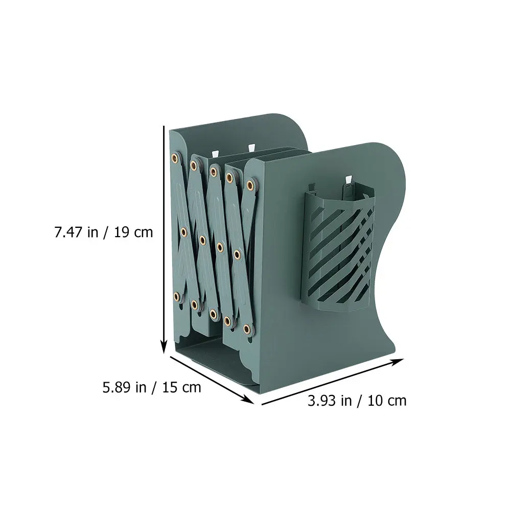 Firm Powder-Coated Metal Bookends Telescopic Folding Design with Pen Holder Desktop Book Stand Book Organizer for Table Shelf