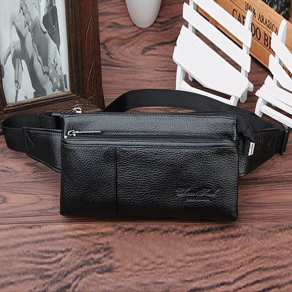 Real Genuine Leather Men Fanny Waist Bag Fashion Purse Pocket Mobile Phone Case Hip Belt Bags Male Cowhide Sling Chest Day Pack