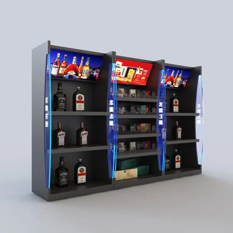 custom.Customizable Modern Supermarket Shelves with LED Illuminated Display Cabinets Adjustable Removable Retail S
