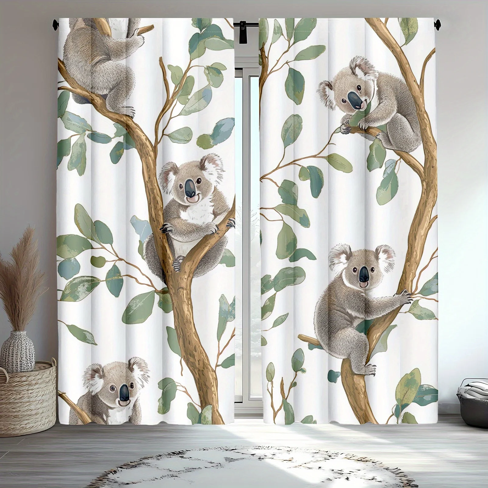 Cute Koala Woodland Curtain Panel Sheer Decorative Nursery Room Window Treatment for Baby Shower and Kids Bedroom Decor