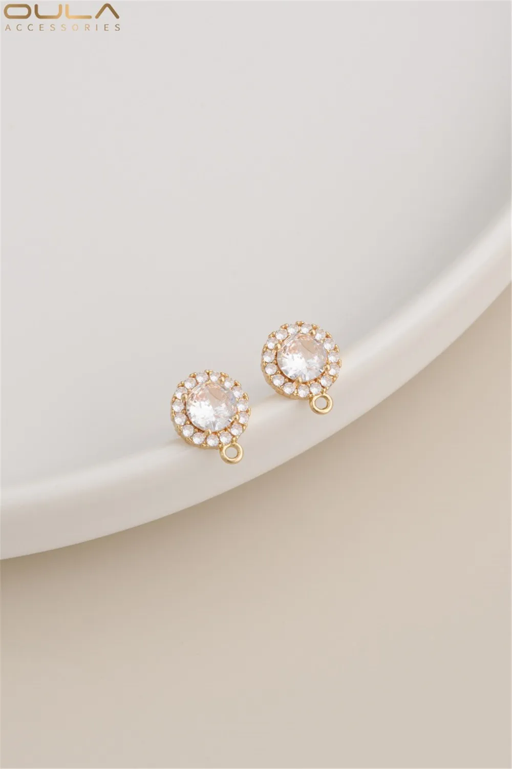 925 Silver Needle Round Zirconium-inlaid Ear Studs 14K Gold-plated Color-retaining Ear Studs Diy Handcrafted Earrings Accessorie