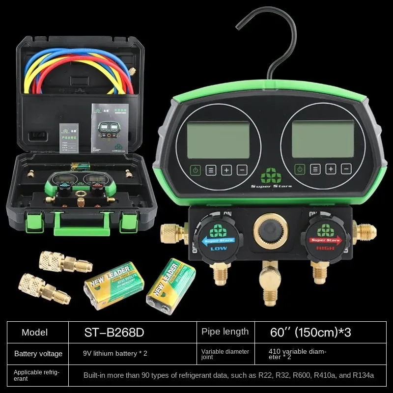 2-Valve Digital Manifold Gauges ST-B268D Home Use Refrigeration HVAC Table Set Tool R22 R32 R600 R410A R134A