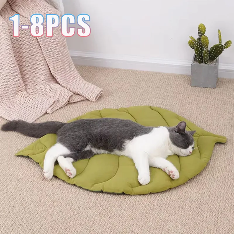 1/2/2/8PCS Leaf Shape Pet Crate Mat Thick Cat Bed Pad for Dog Cage Soft Fur Blanket Floor Protective Washable