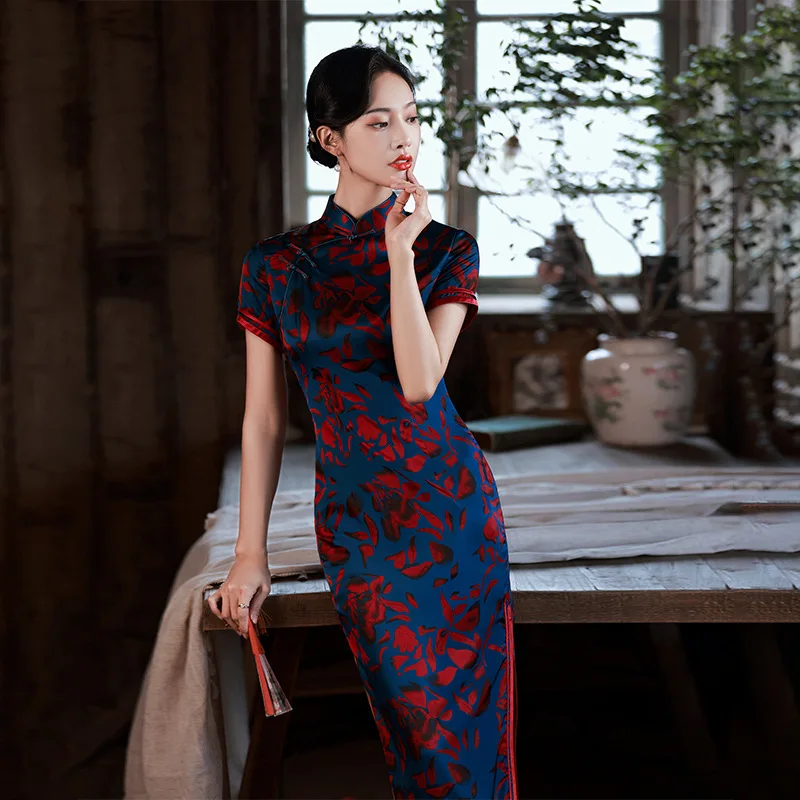 High Quality High-End Real Silk Cheongsam Qipao Women's Dress 2024