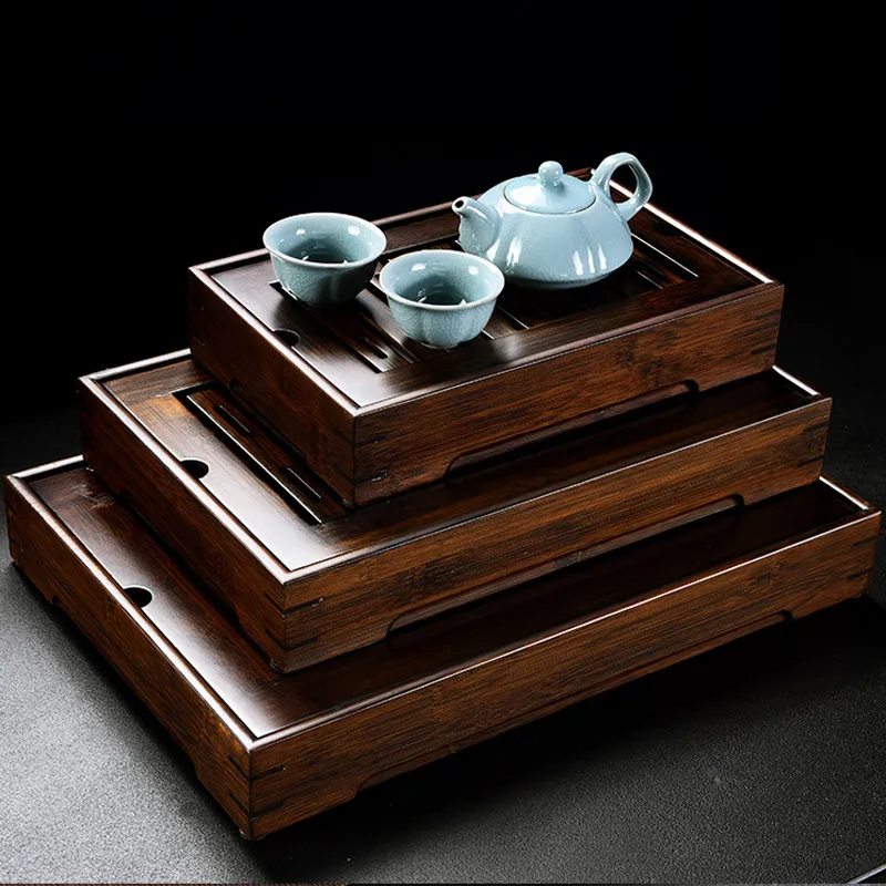 New Simple Walnut-Colored Bamboo Tea Tray Portable Home-Use Water-Reservoir Tea Table Kungfu Tea Set Accessories Home Gift