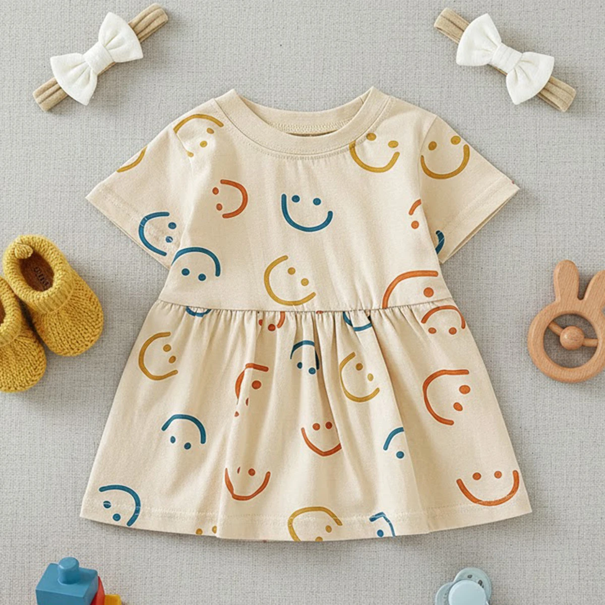 Baby Dress Holiday Summer Printing Fashion Short Sleeve Kids Girls Cartoon Clothing