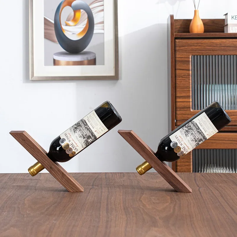 Minimalist Wooden Wine Bottle Holder Walnut Wood Single Wine Rack Countertop Decorative Wine Display Stand for Home Bar