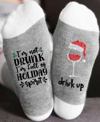 Christmas Socks for Women Autumn and Winter Medium Tube Cotton Personalized Red Wine Cup Cute Breathable Socks New Year