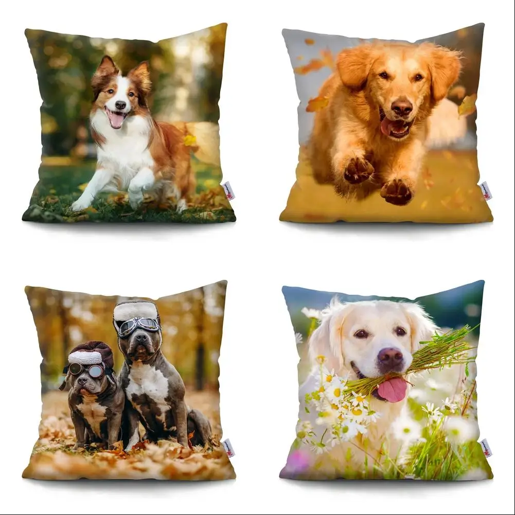 Housse de coussin avec imprimés de chiens mignons, décoration d'intérieur, une variété de motifs de chiens, adaptée au canapé, une chambre à coucher, une voiture