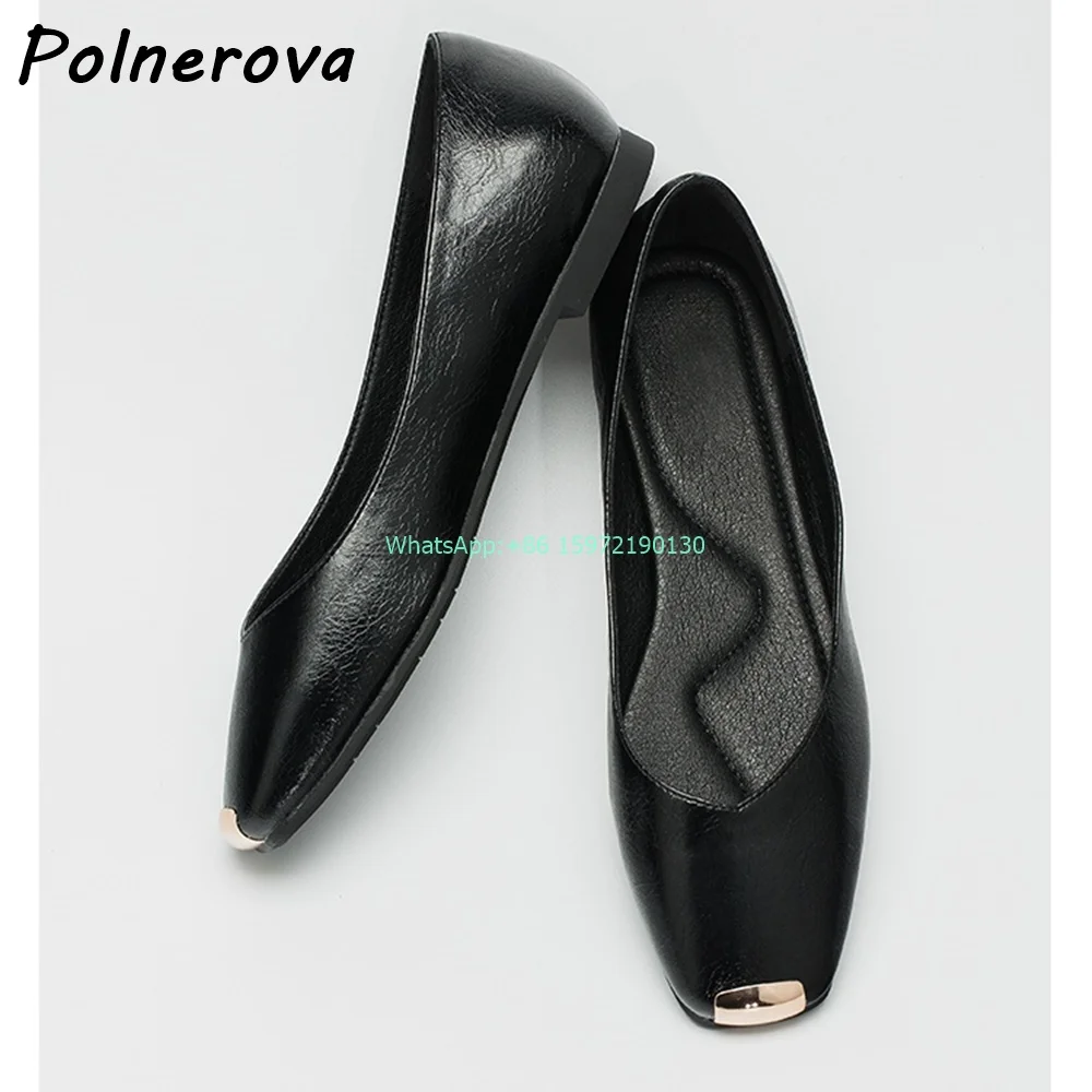 

Metal Toe Mary Jane Ballet Pumps Flat with Apricot Black Square Toe Slip On French Shoes Ladies All Match Gentle Fairy Shoes