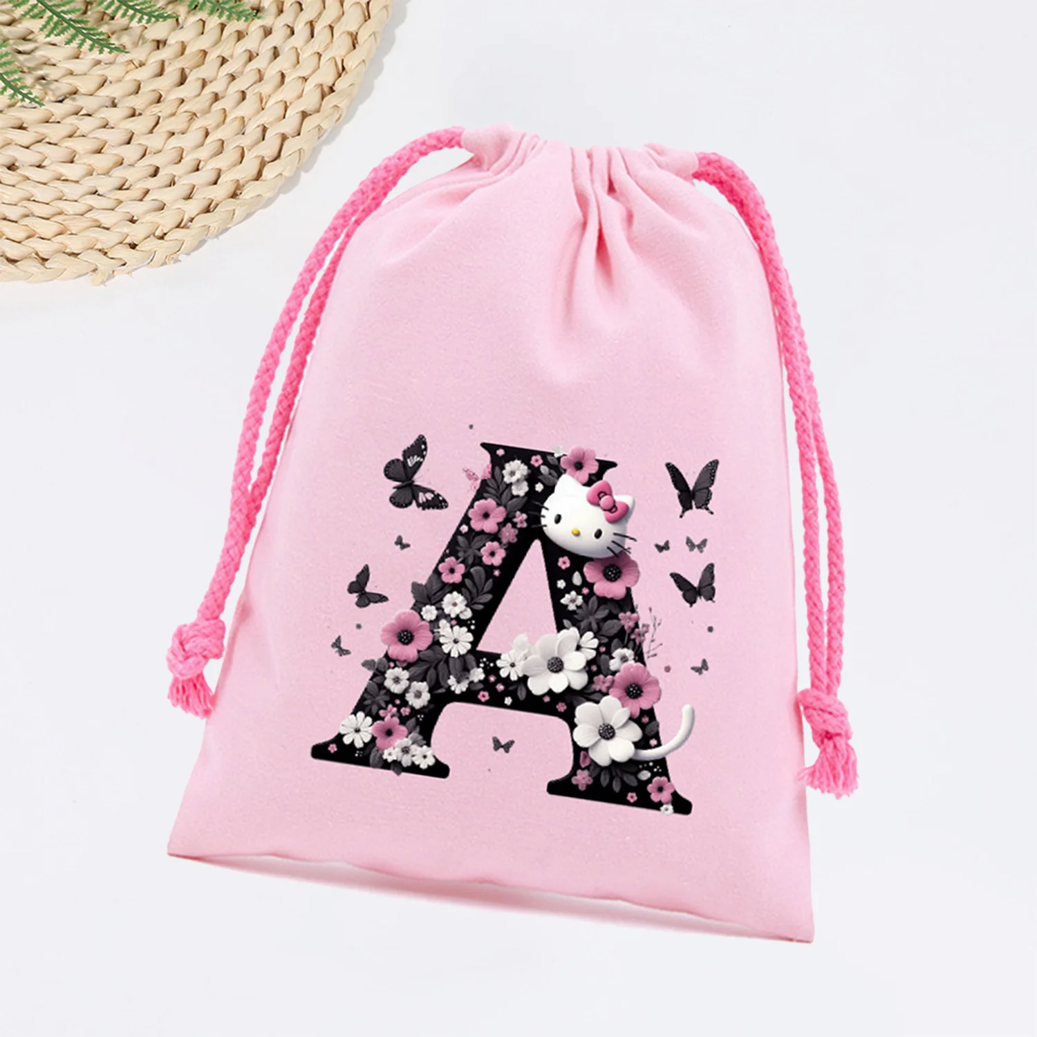 

Сумка на шнурке Hello Kitty для девочек, подарочные пакеты Sanrio с инициалами, розовый мешочек для хранения, мультяшный мешочек для украшений, дорожная косметичка