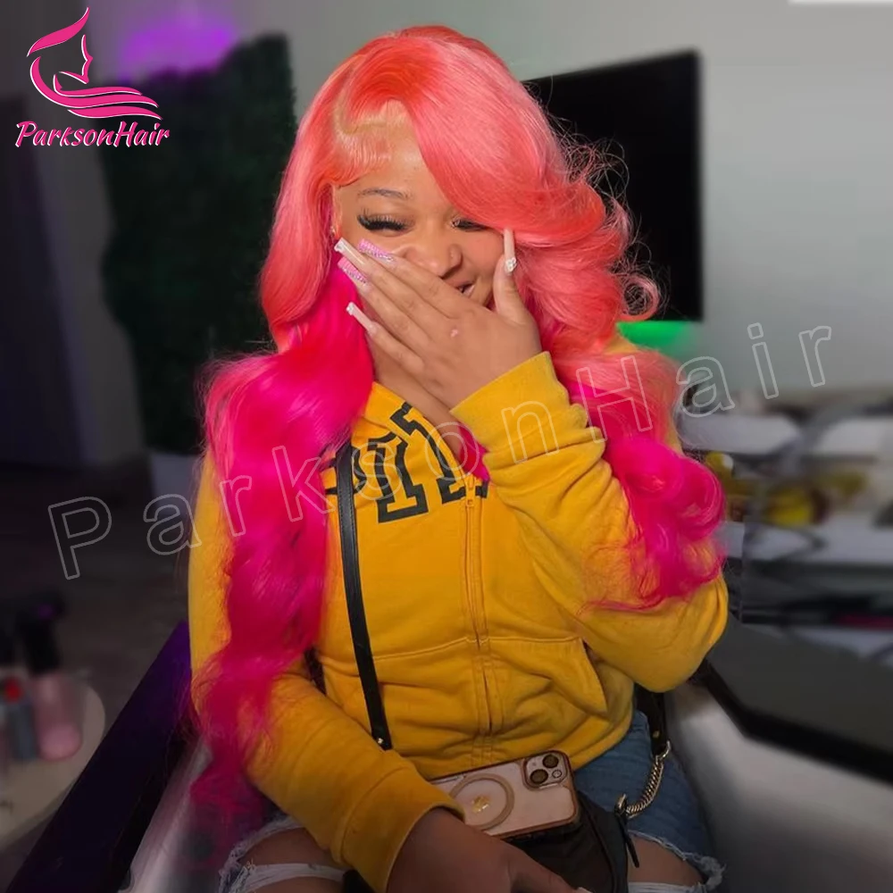 

Glueless Wigs Pink Body Wave 13X6 Transparent HD Lace Front Wig 613 Colored Pre Plucked 13X4 Lace Frontal Wig Human Hair 250