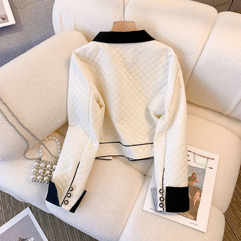 Lapel Short Suit Jacket Thin Cotton Autumn 2022 New Women\'s Slim Ivory White Casual Blazers