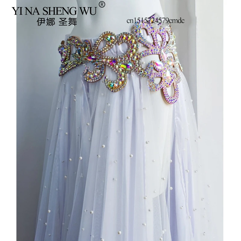 Mulheres cintura corrente cinto de dança do ventre cheio diamante dança wear acessórios indiano desempenho dança do ventre strass cinto