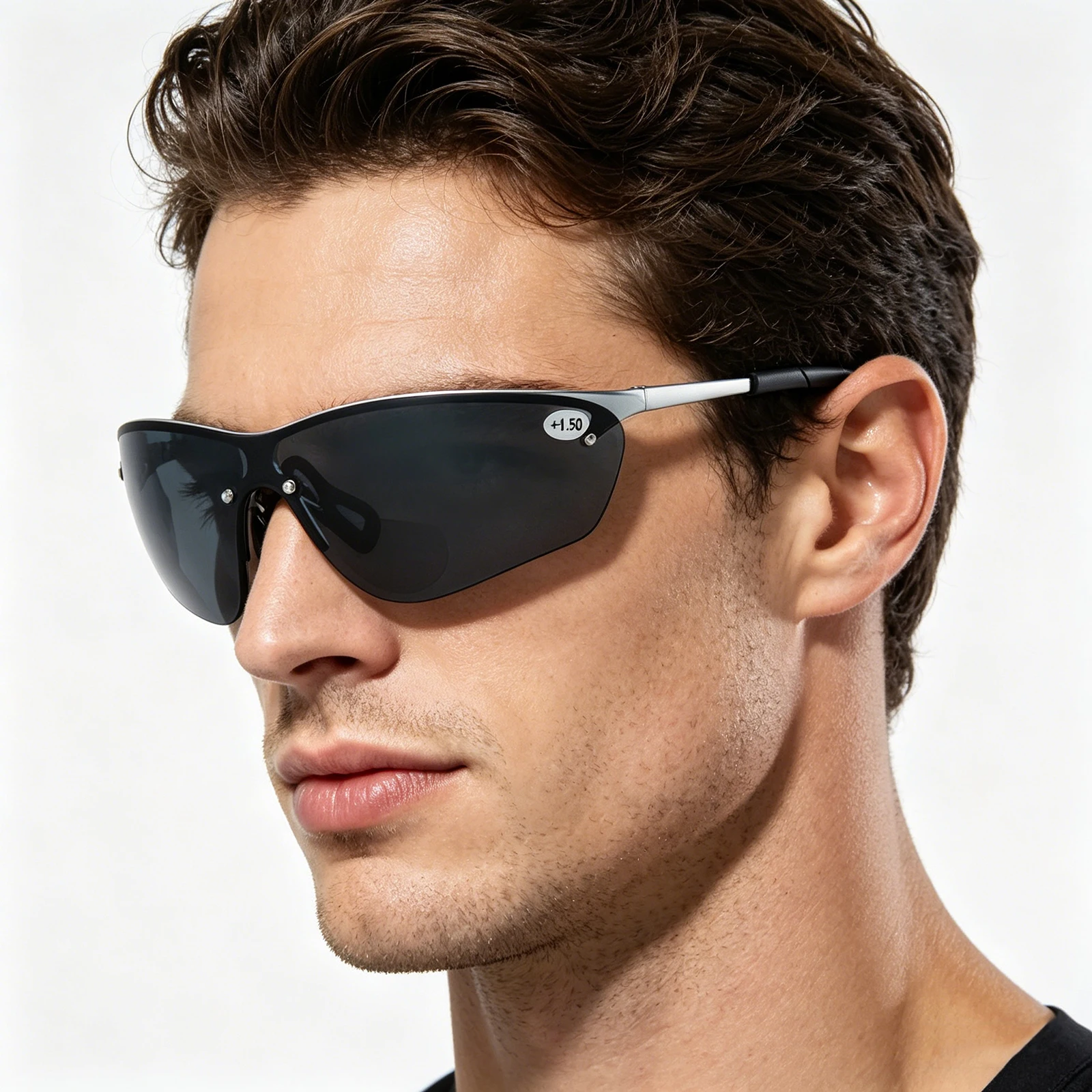 Rimless Bifocal Sunglasses for Men +1.0~+3.0 Diopter UV400 Sports Reading Glasses Outdoor Driving Fishing Anti-Glare Sun Readers