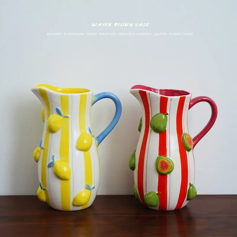 Creative Ceramic Vase Three-dimensional Relief Fruit Figs Lemon Water Kettle Flowerpot Terrarium Flower Vases Plant Pot Home Dec